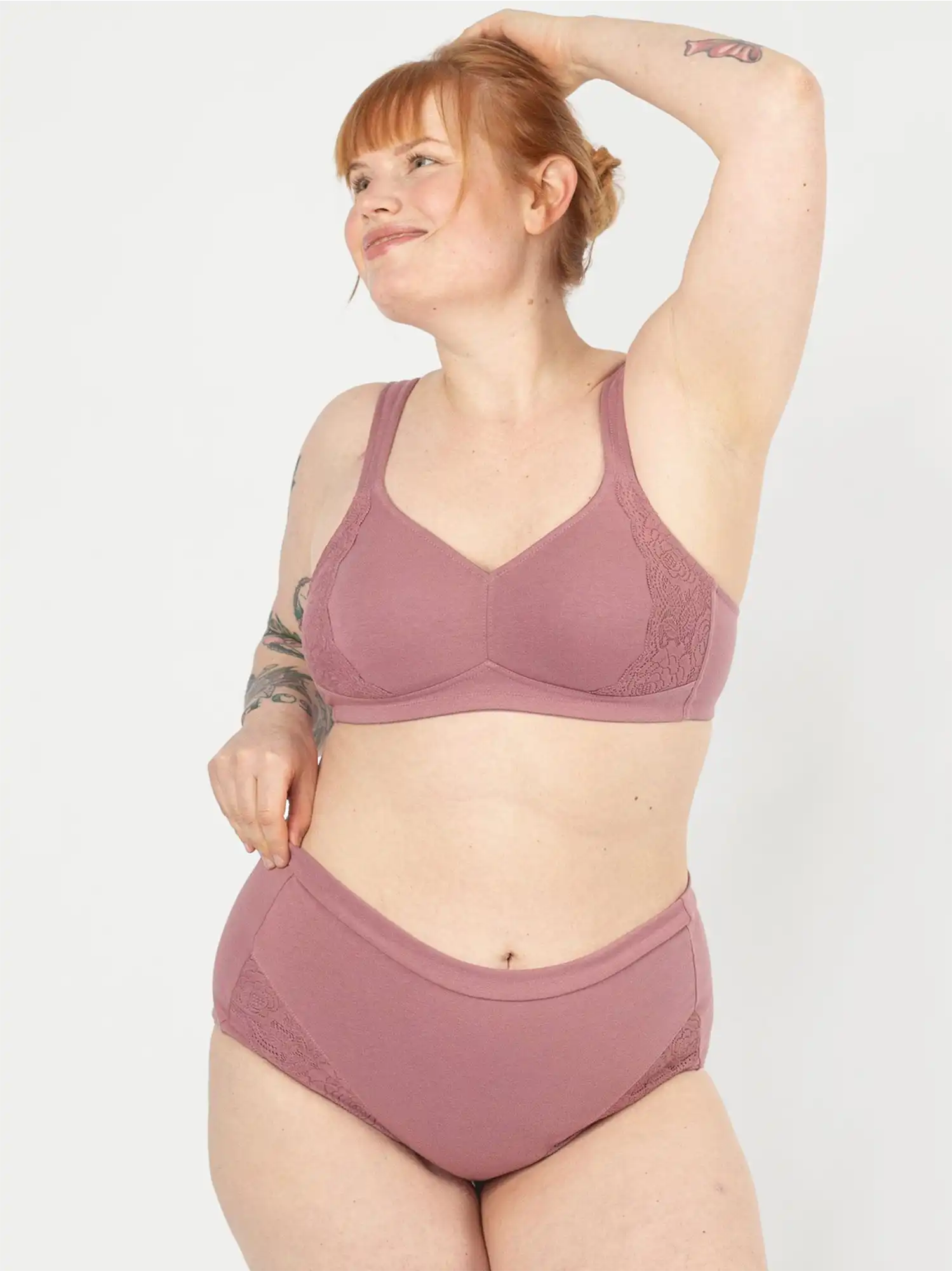 Conjunto Sujetador sin aros y braga algodon organico malva Henriette Erlich Textil 03