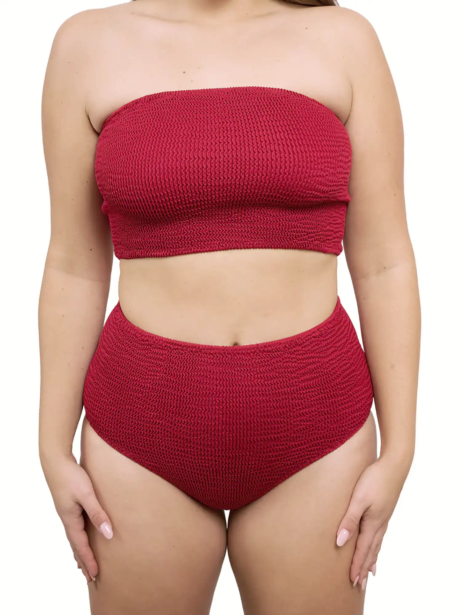 Bikini bandeau top rojo granate de Calamoon Ecometas 01