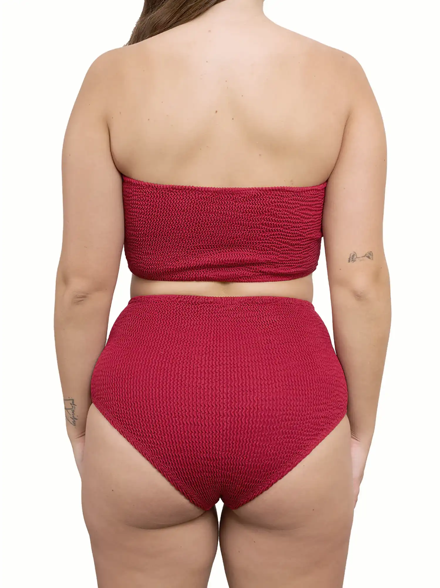 Bikini bandeau top rojo granate de Calamoon Ecometas 02