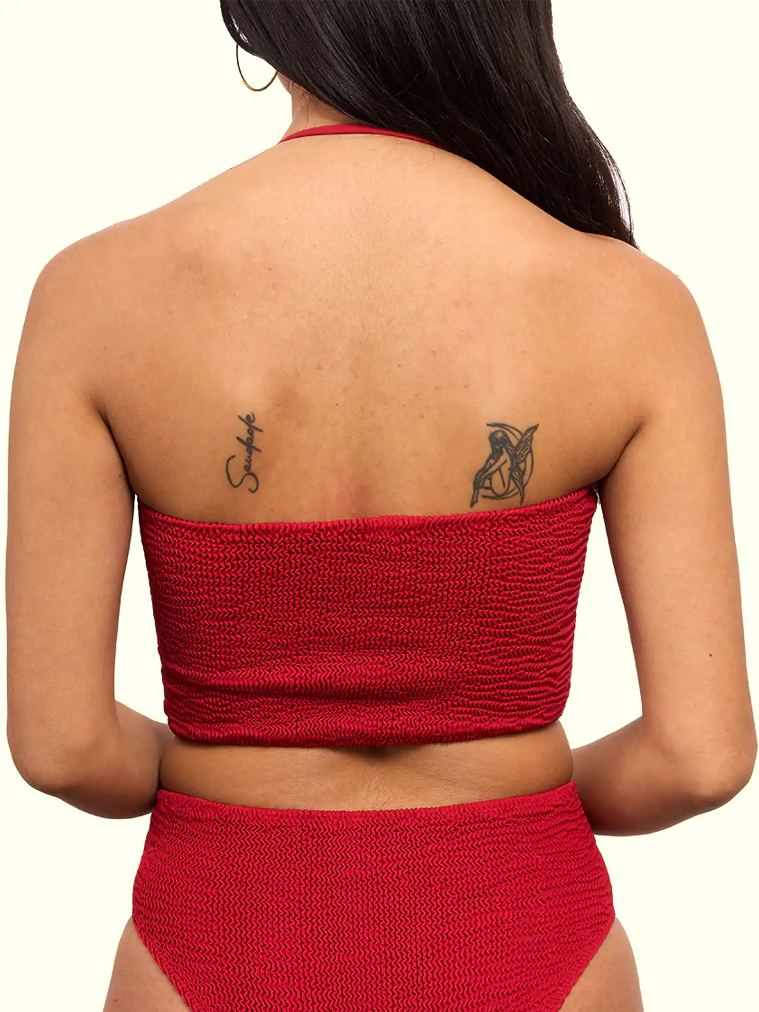 Bikini crop top slim rojo granate, de Calamoon Ecometas 02