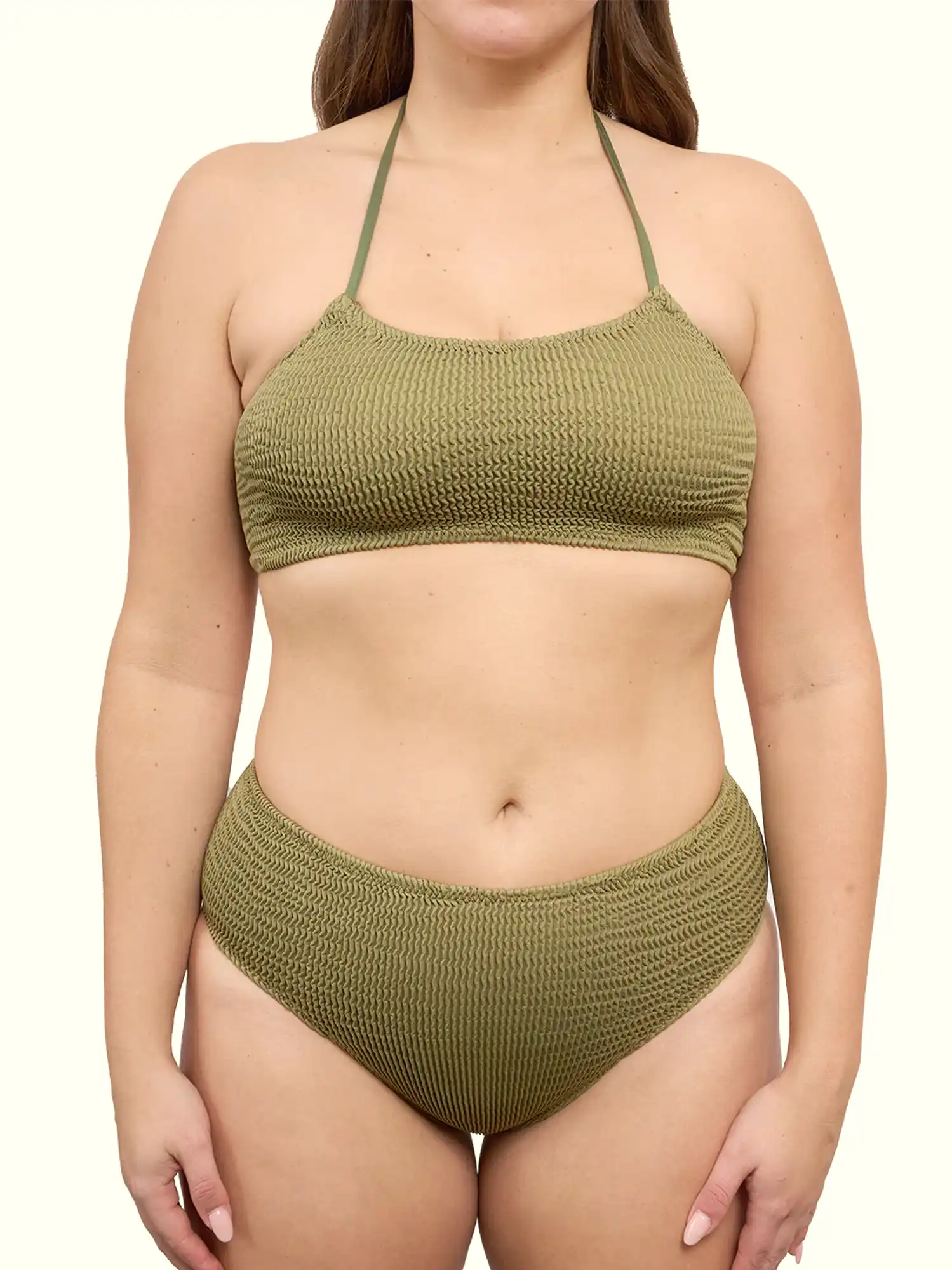 Top bandeau slim verde olive de Calamoon parte de arriba Ecometas 01