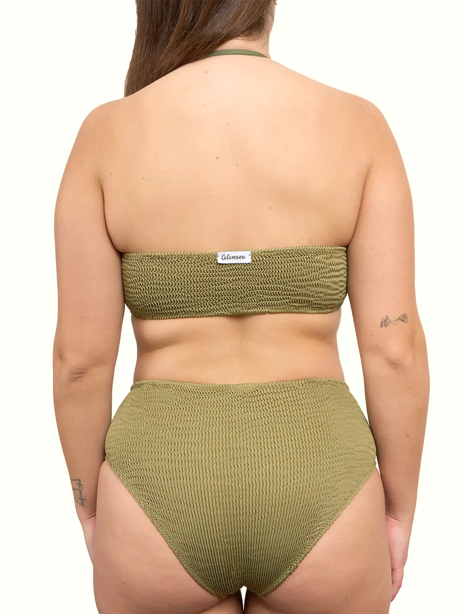 Top bandeau slim verde olive de Calamoon parte de arriba Ecometas 02