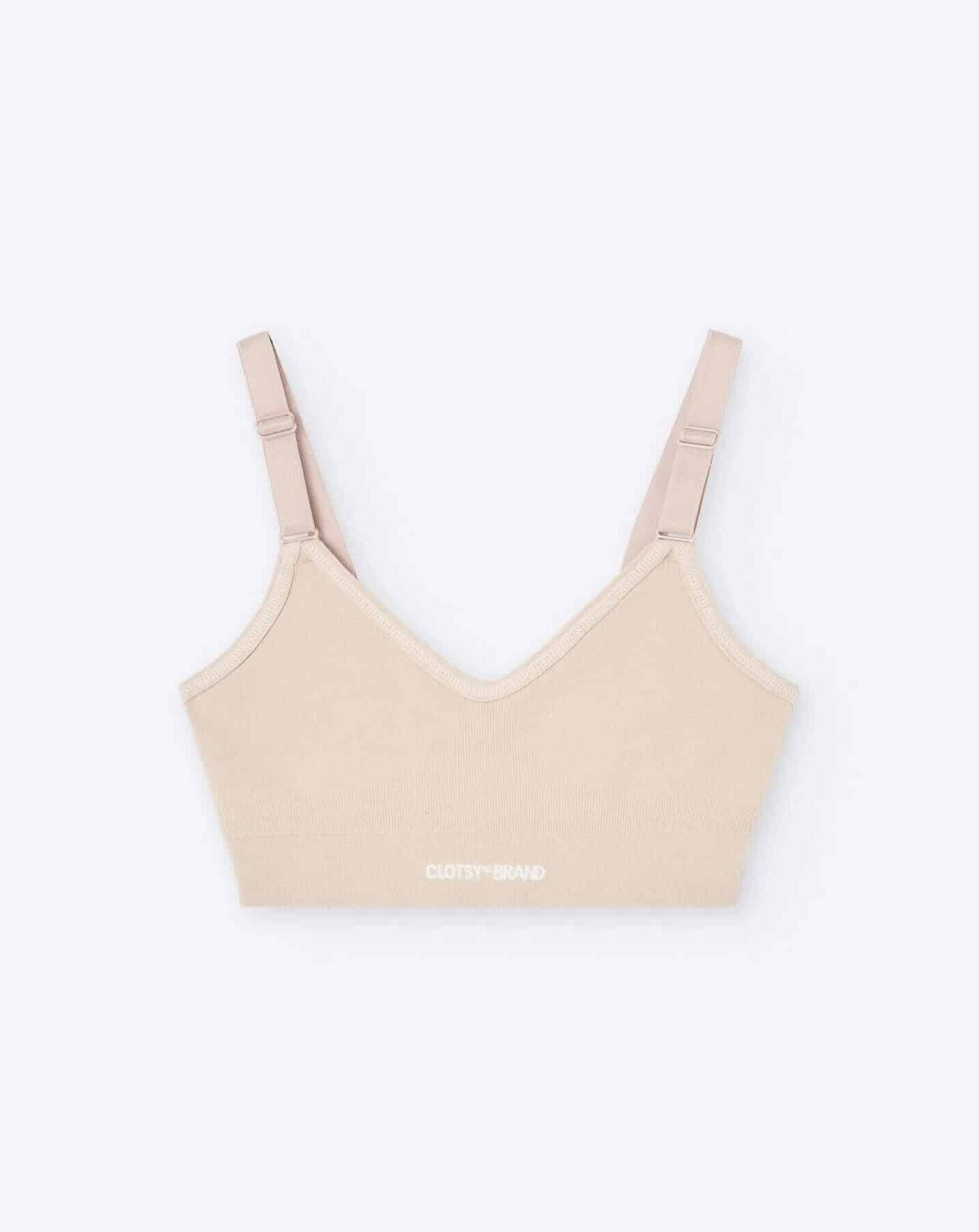 Bralette algodón color arena de alta sujeción, de Clotsy Brand 01
