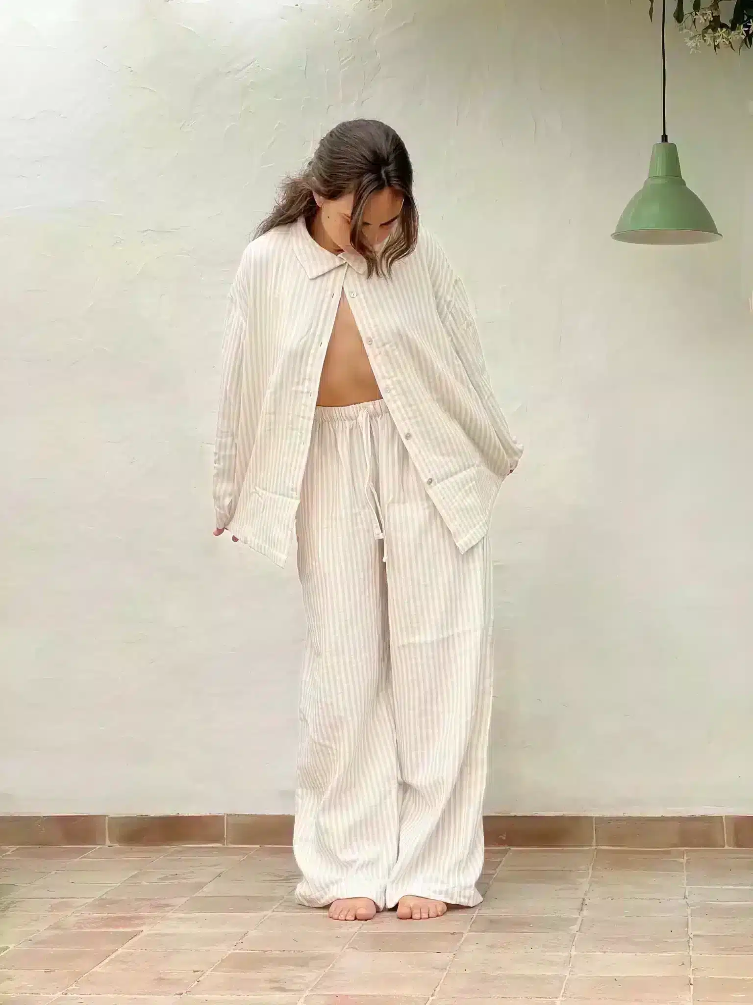 Pijama rayas beige muselina 100 algodon Neffelle 04