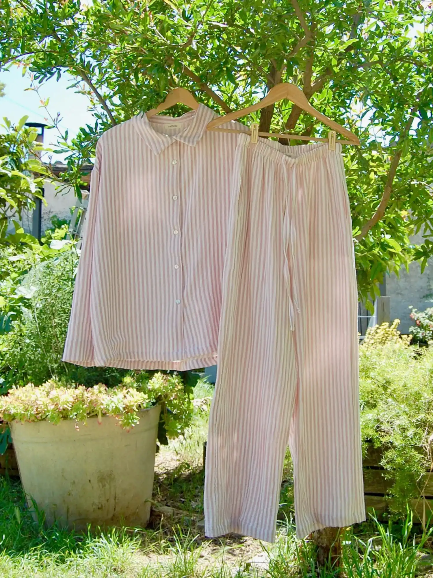 Pijama rayas rosa Muselina, 100% algodón, de Neffelle 01