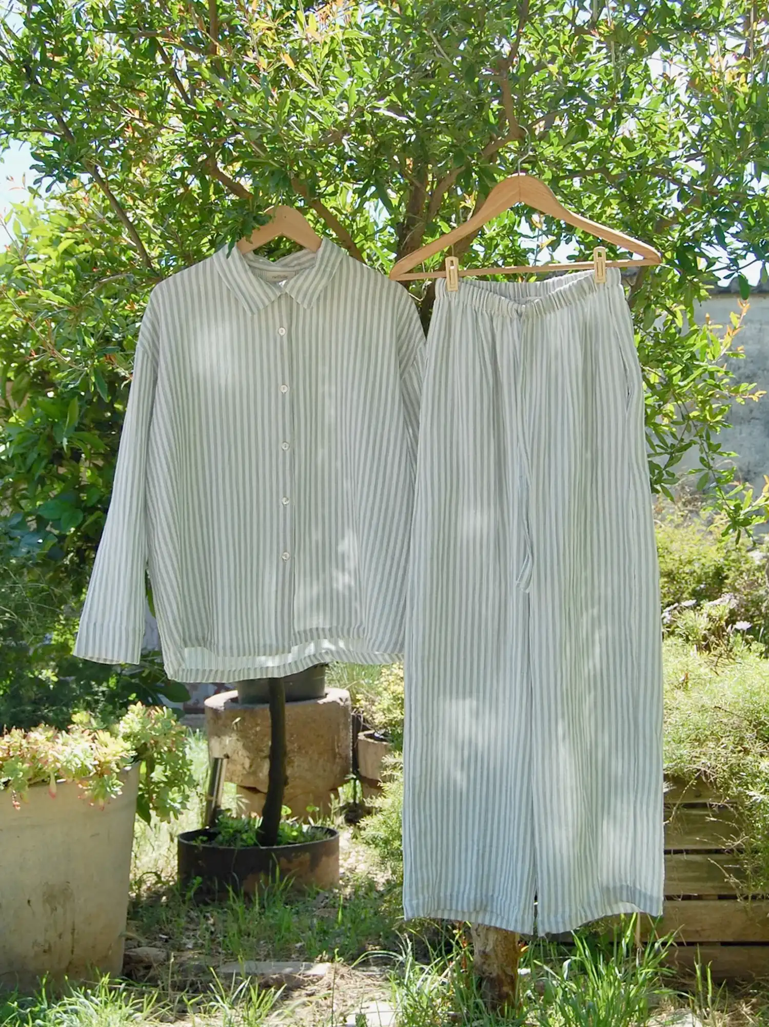 Pijama rayas verde Muselina 100% algodón, de Neffelle 01
