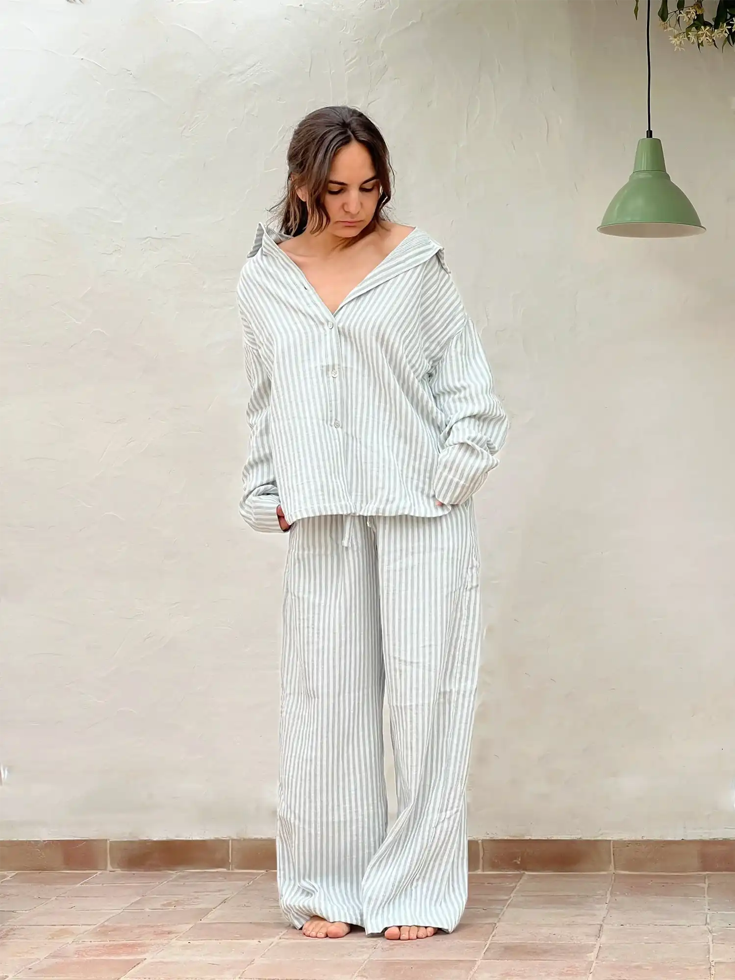 Pijama rayas verde Muselina 100% algodón, de Neffelle 02