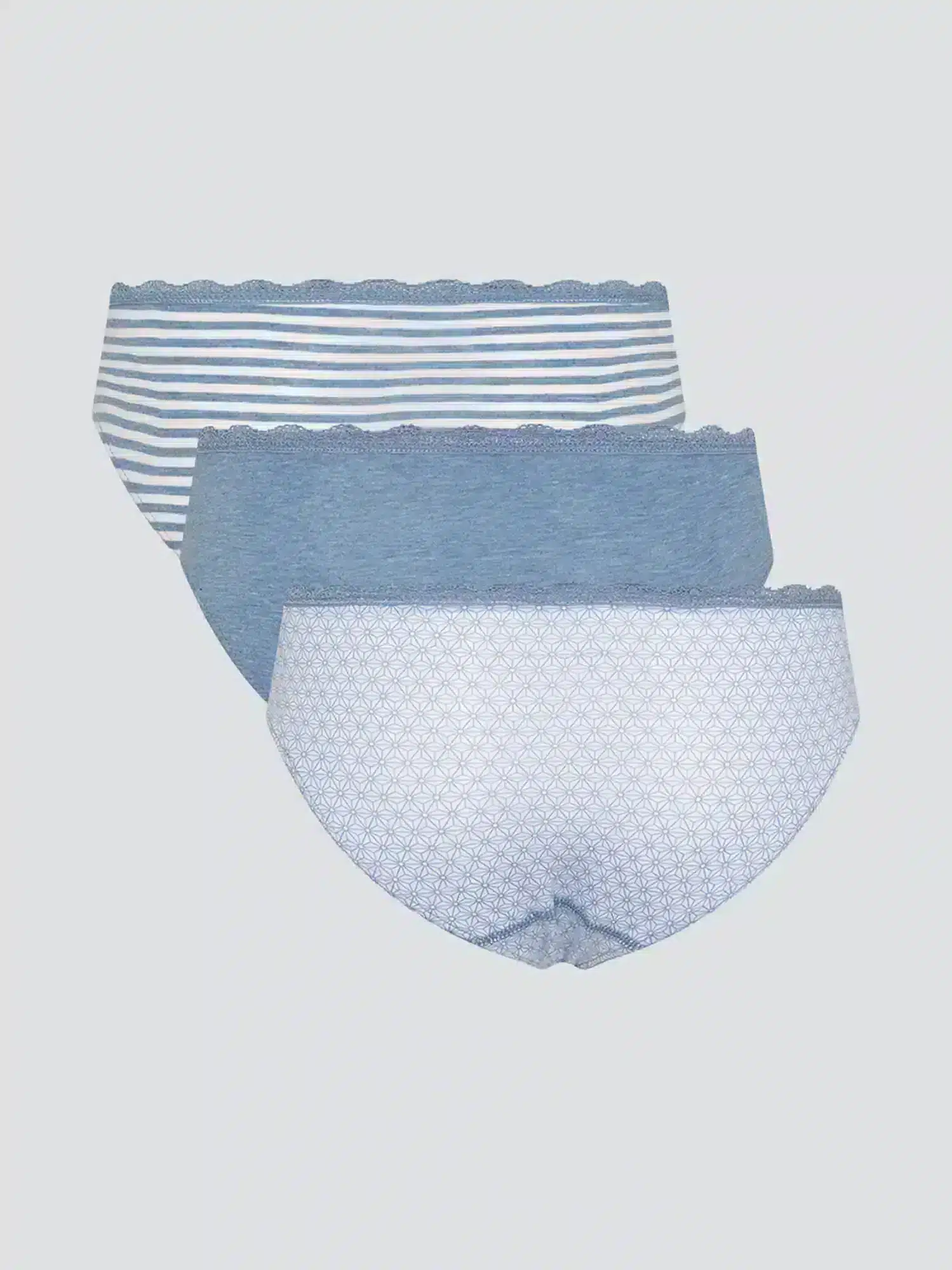 Pack de tres bragas niña estampadas en tonos azules, de Comazo 03