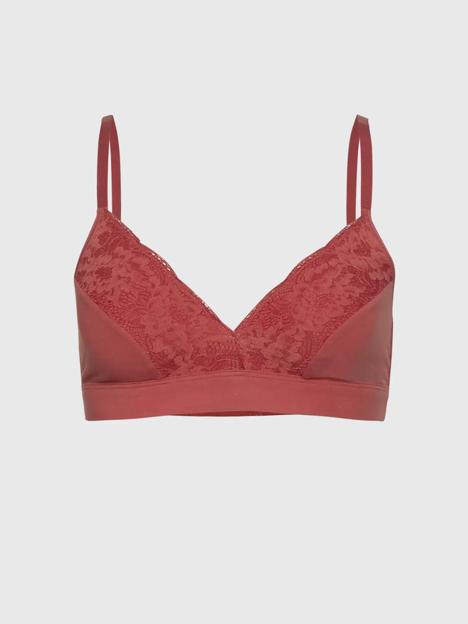 Sujetador encaje rojo coral de algodón orgánico, de Comazo 01