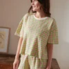 Pijama corto algodón vichy verde y rosa 100% algodón orgánico, de We Are Jolies 01