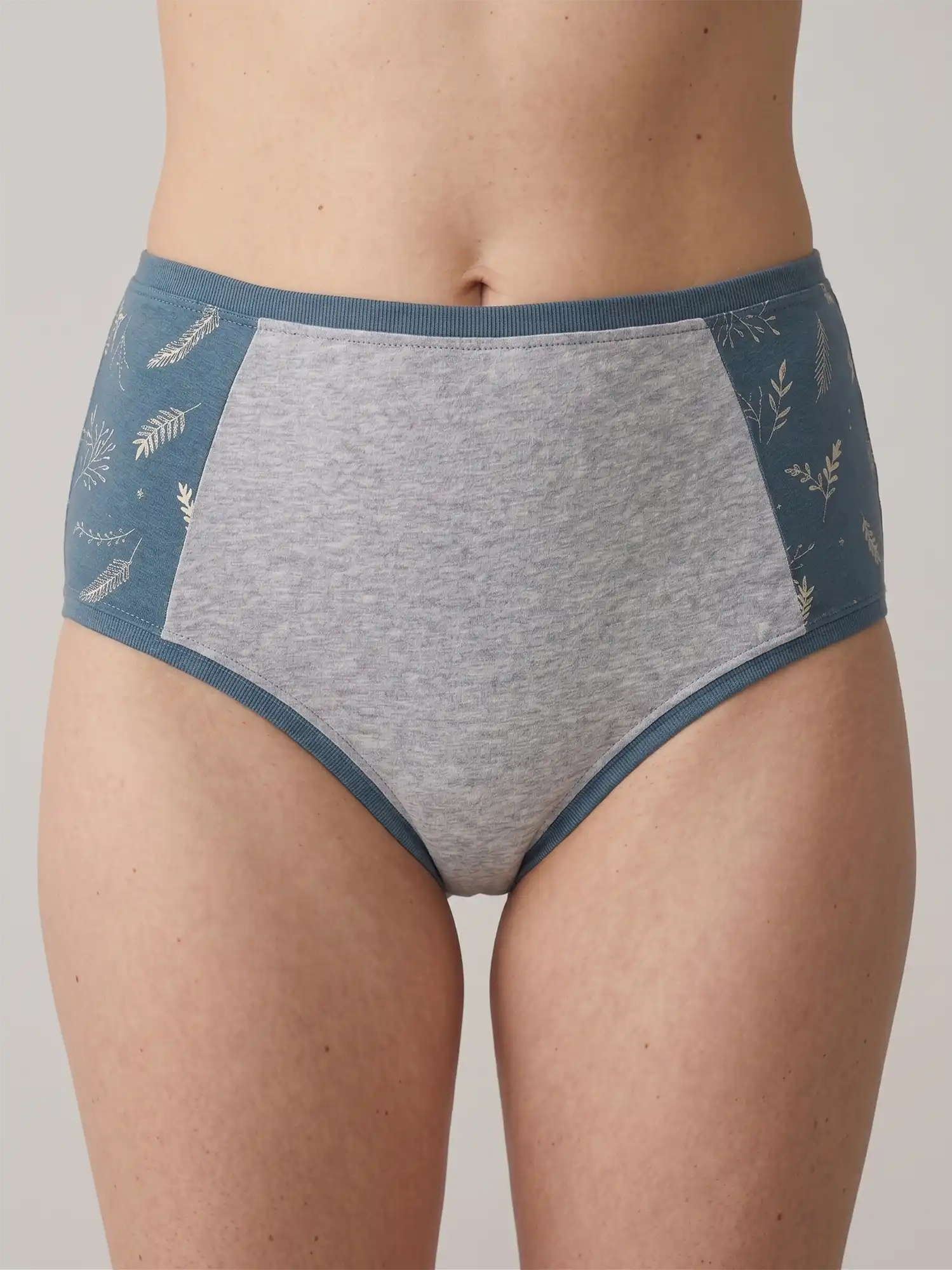 Braga alta azul y gris de algodon organico estampada de Lilah 01