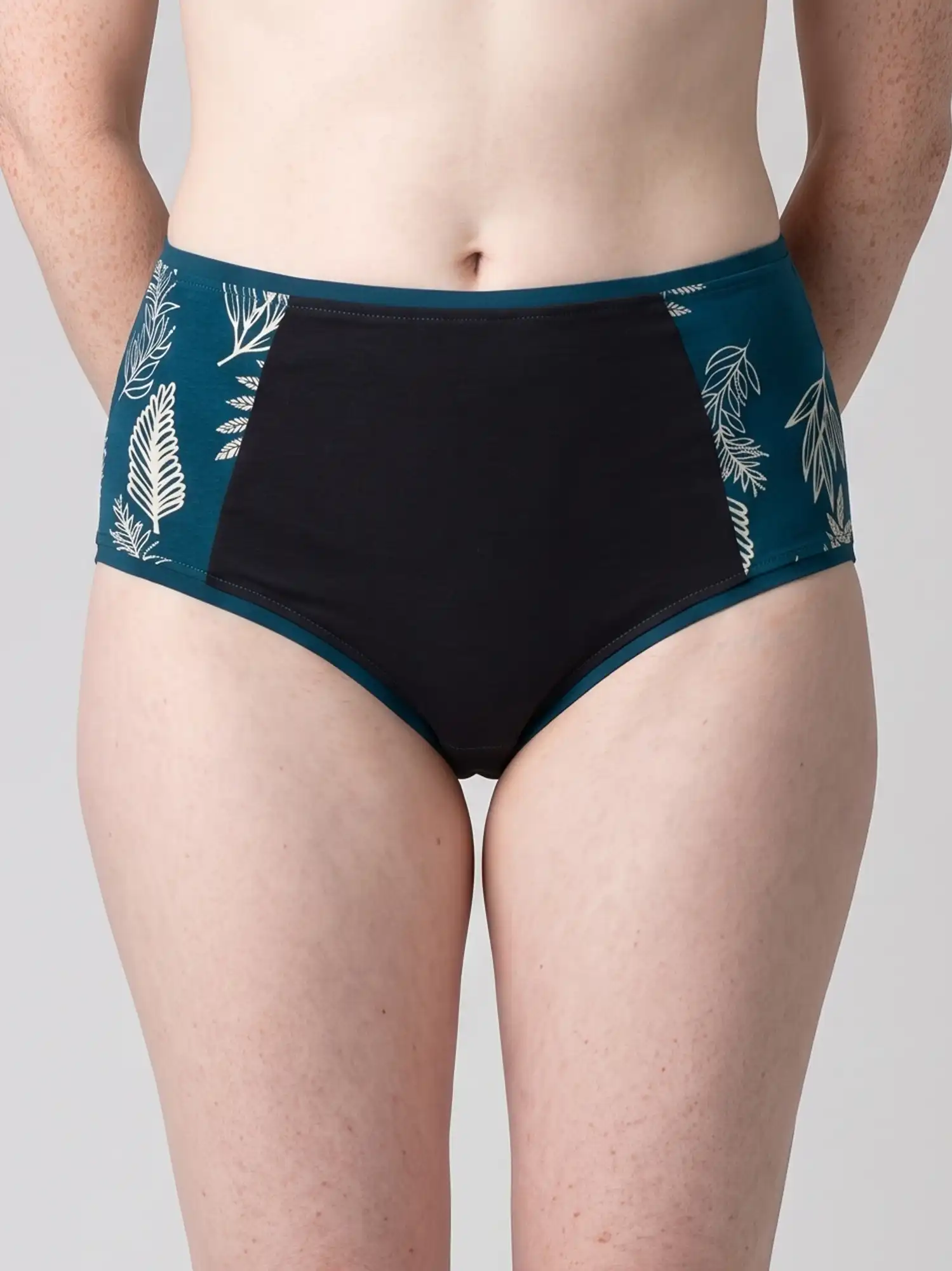 Braga alta negra y azul turquesa de algodón orgánico estampado, de Lilah 01