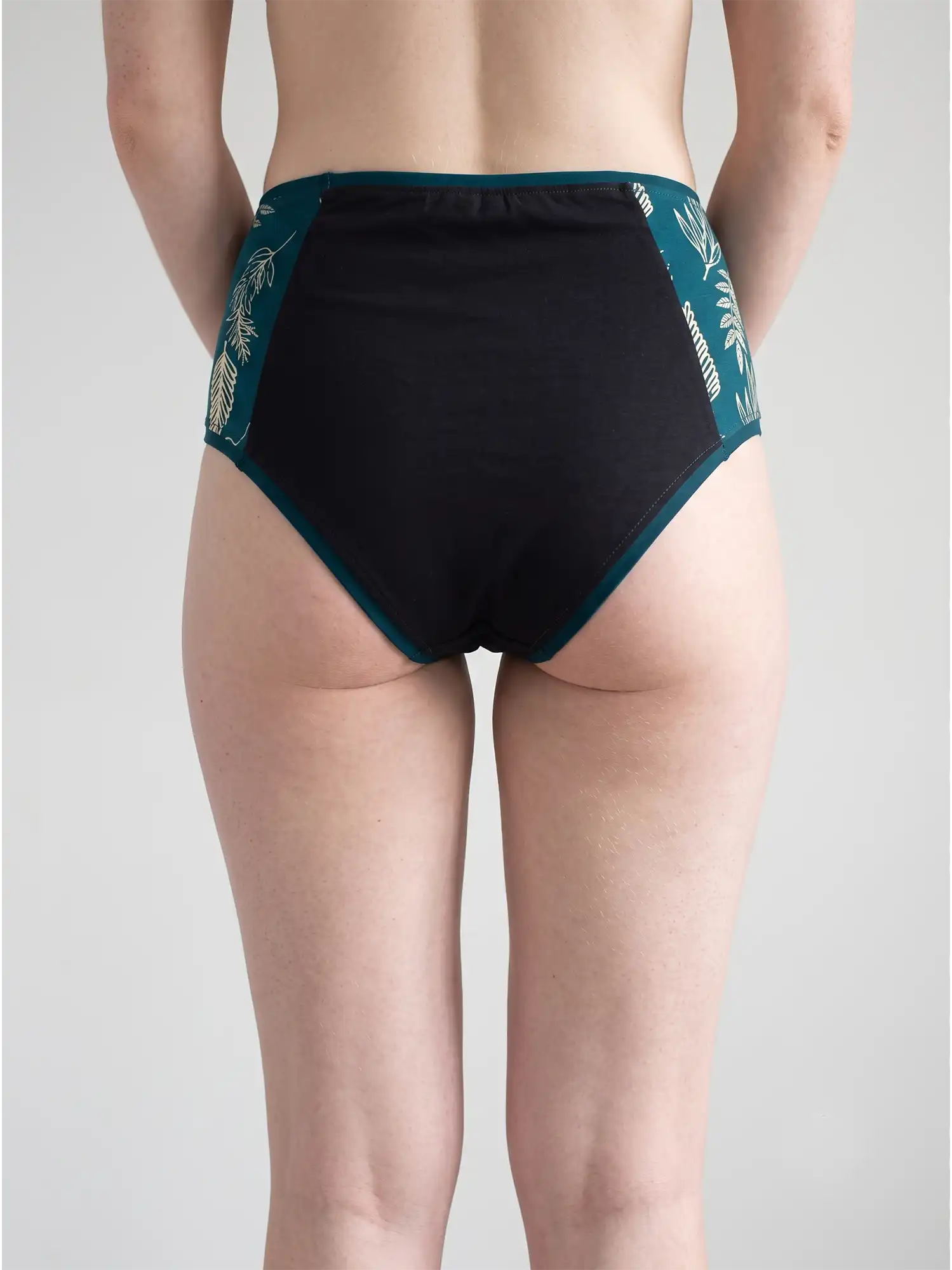 Braga alta negra y azul turquesa de algodón orgánico estampado, de Lilah 02