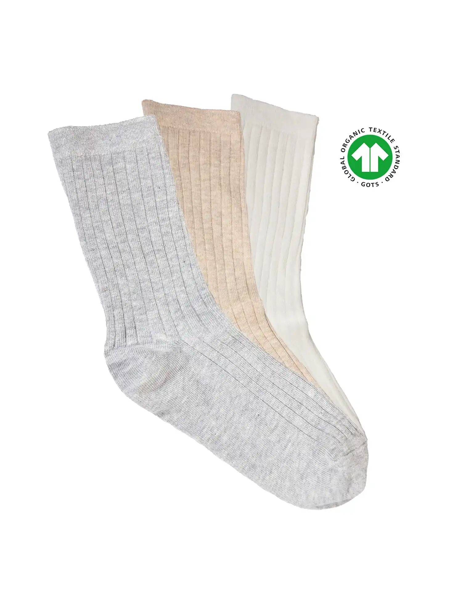 Pack 3 pares de calcetines de algodón orgánico surtidos crema, beige y gris, de Écodis 02