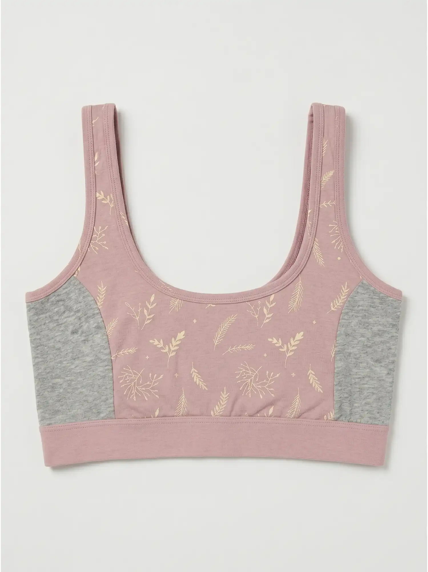 Top rosa y gris estampado algodon organico de lilah frontal 03