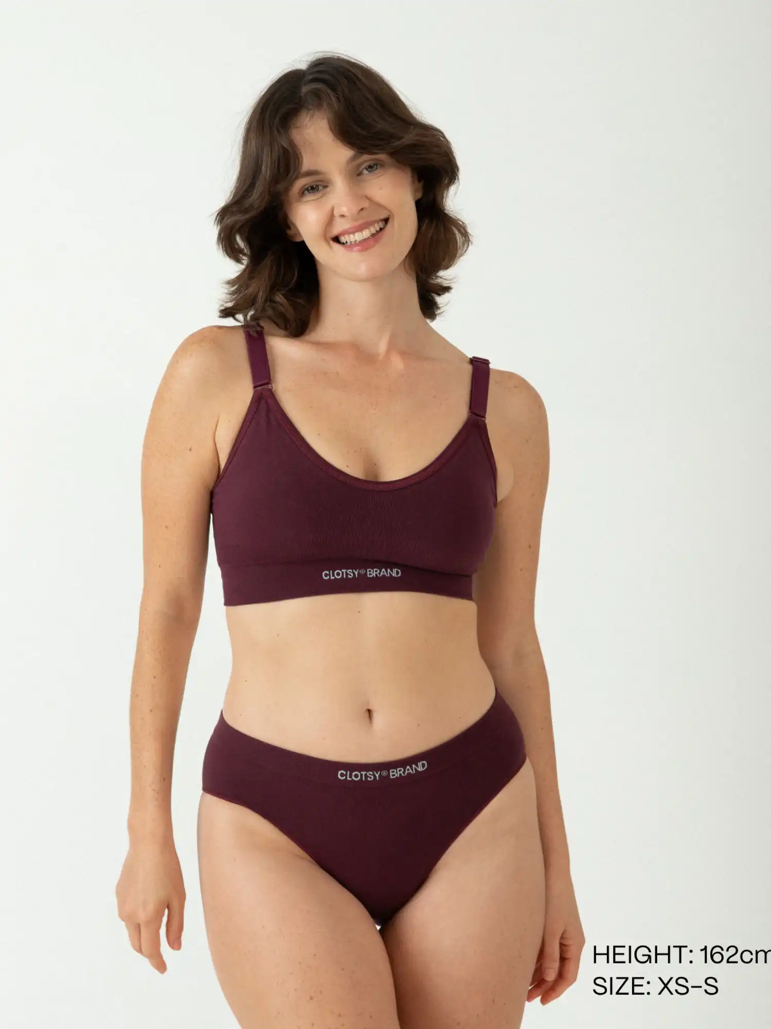 Bralette de alta sujeción de algodón orgánico burdeos, de Clotsy Brand 03