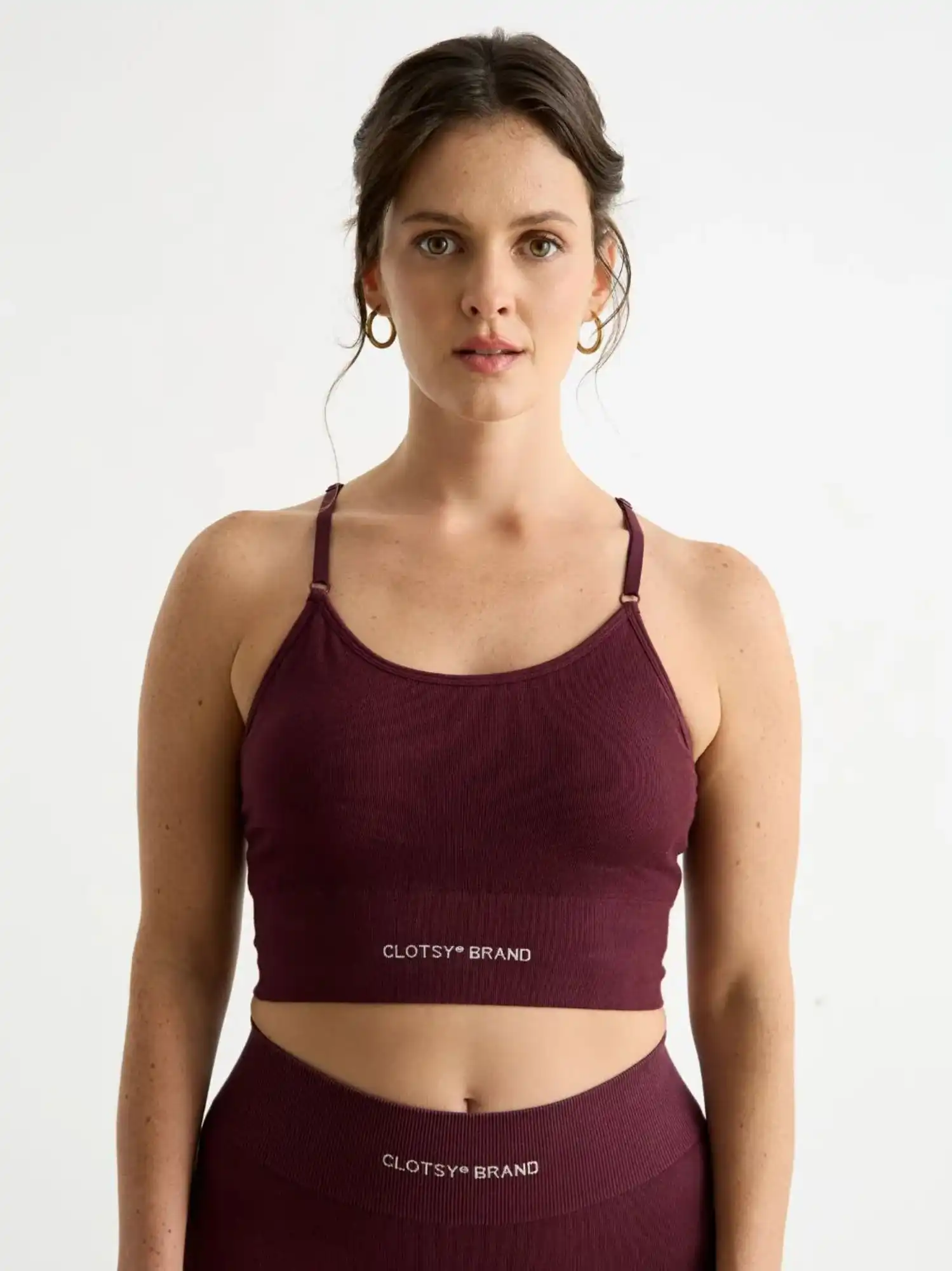 Top deportivo de espalda nadadora de algodón burdeos, de Clotsy Brand 03